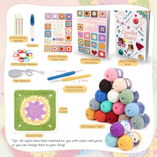 Coopay Crochet Kit for Beginners, Granny Square Crochet Kit W/50 Designs - Image 5
