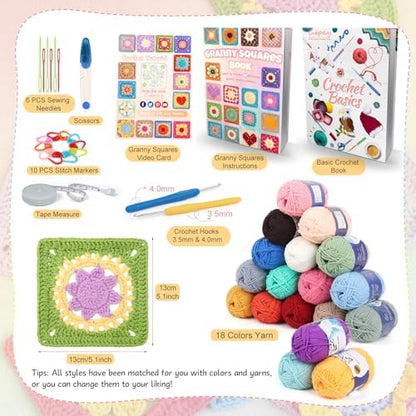 Coopay Crochet Kit for Beginners, Granny Square Crochet Kit W/50 Designs - Image 5