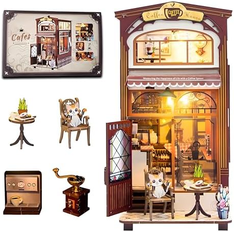 DIY Book Nook Kit Coffee Shop 3D Puzzle Wooden Dollhouse with LED Lights by Lycidae