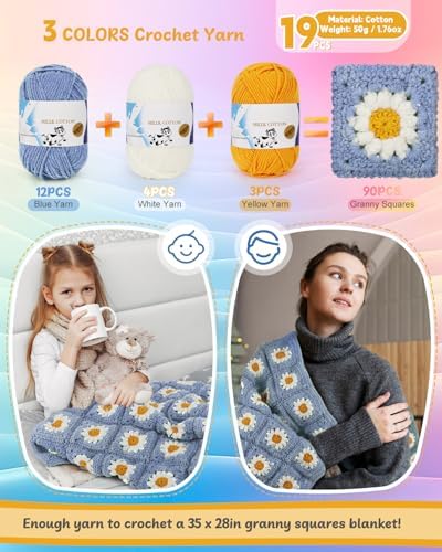 Coopay Crochet Kit for Beginners, Granny Square Blanket Kit, Blue-Purple - Image 4