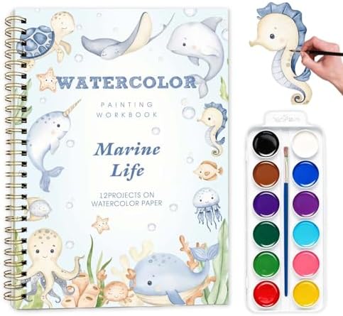 Under the Sea Watercolor Workbook, Water Coloring Book with Ocean Animal Designs on Premium Paper,12 Beginner Friendly Sketched Illustrations,Perfect for Gifting to Spark Creativity & Joy for Adults by Unknown