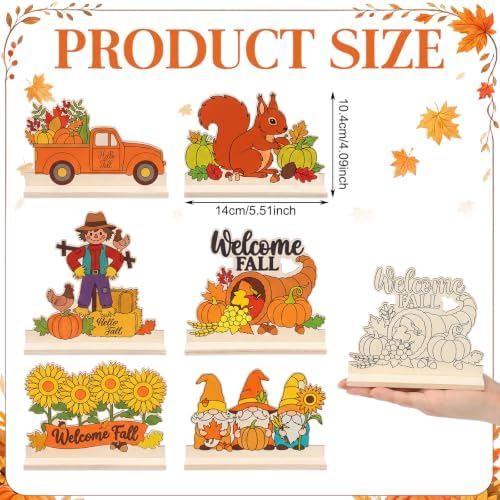 Yuntau 24 Pcs Wooden Fall Crafts Kits, Color Your Own Sign Table Decor - Image 2