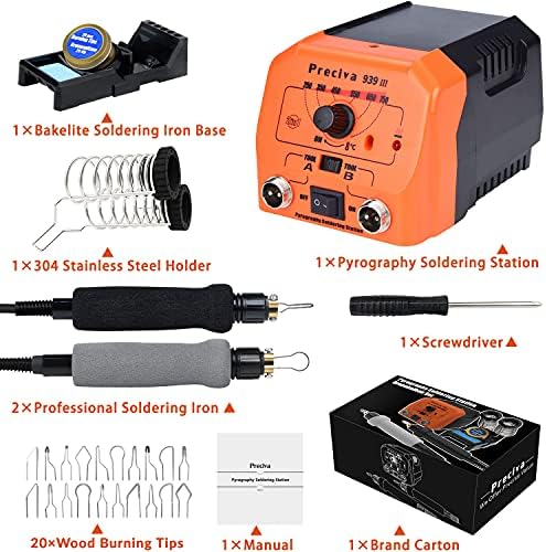 Preciva Wood Burning Kit with Two Handles, 40W 482-1382℉ Adjustable Temperature Wood Burning Tool Set, 20 Tips for Pyrography Wood Engraving Craft - Image 7
