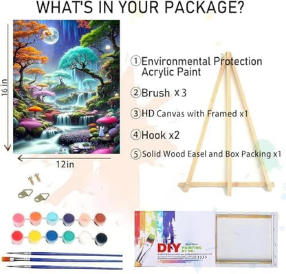 MIRCVSH Moon Forest Paint by Numbers Kits for Adults Beginners-Plant Paint by Number for Adults with Wooden Framed,Paint by Numbers for Adults Home Wall Decoration and Gifts 12X16 inch - Image 2