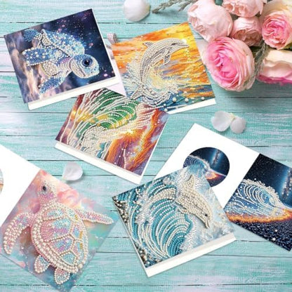 Artiphile DIY Pearl Art Painting Greeting Card Set Crafts Decor 6-Piece Foldable Cards Kit with Envelopes and Tools for Holiday Wishes Adult Crafting Project-Dolphin - Image 5
