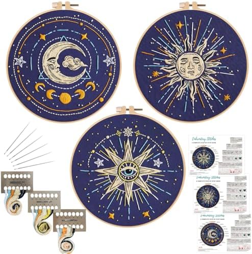 Louise Maelys 3 Pack Tarot Sun Moon Embroidery Kit for Beginners Celestial by LouiseMaelys