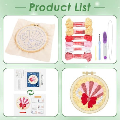 ERKOON Punch Needle Kit Adults Beginners, DIY Easy Sea Animals Embroidery Set for Starter Art Craft, Needling Punch Project with Patterns, Tools, Yarns, Hoop, Instruction (Shell) - Image 2