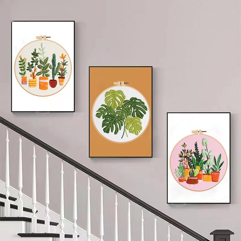 Konrisa Embroidery Kits for Adults Beginner, European Style Garden Plant Green Leaf Stamped Embroidery Starter Kit,DIY Sewing Practice, Needlepoint Cross Stitch Kit,Set of 3 - Image 4