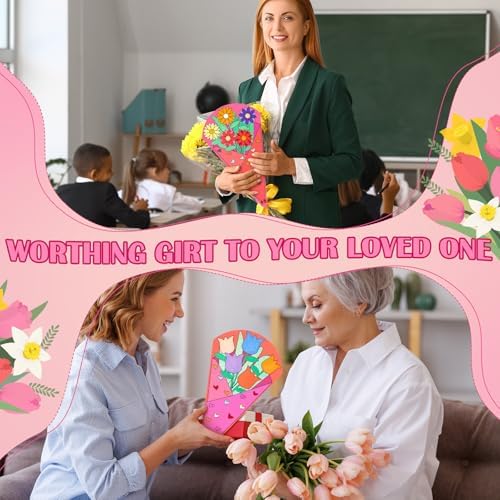 48 Pcs DIY Flower Bouquet Craft Kit, Paper Flower Coloring Set with Stems, Handmade Floral Craft Supplies for Teacher Appreciation Gifts, Fun Activities, Graduation Nurse Party Decorations - Image 6
