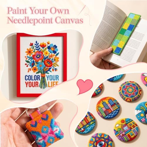13 Mesh Needlepoint Canvas Kit - 80Pcs Beginner Needlepoint Kits for Adults, Includes 4 Pcs 18" x 12" Needlepoint Canvas,Threads, Markers, Tapes, Needles, Scissor, Protection Covers and Ripper - Image 7