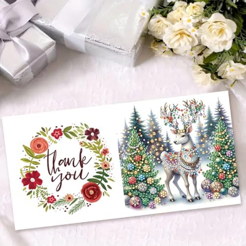 6 Pcs Christmas Elk DIY Diamond Art Painting Greeting Cards Kit, 5D Holiday Diamond Cards Making Set for Adults, Handmade Xmas Gift for Friends Family - Image 3