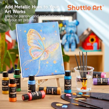 Shuttle Art 30 Colors Metallic Acrylic Paint, Artist Grade Metallic Paint in Bottles (60ml, 2oz), Rich Pigmented, High Viscosity, Non-Toxic for Artists, Beginners on Rocks Crafts Canvas Wood Fabric - Image 2