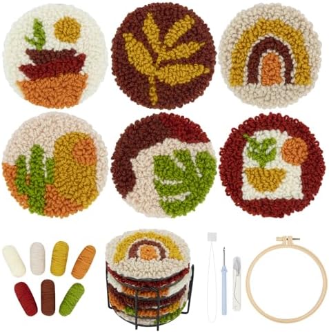 Temlum 6pcs Punch Needle Coasters Kit for Adults and Beginners(Plants) by TEMLUM