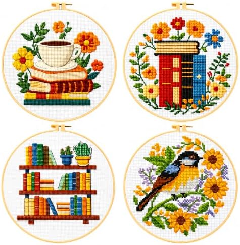 Zhenqing 4 Pack Book Lover Stamped Cross Stitch Kit for Beginners by ZhenqingHomeFlagship