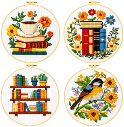 Zhenqing 4 Pack Book Lover Stamped Cross Stitch Kit for Beginners by ZhenqingHomeFlagship