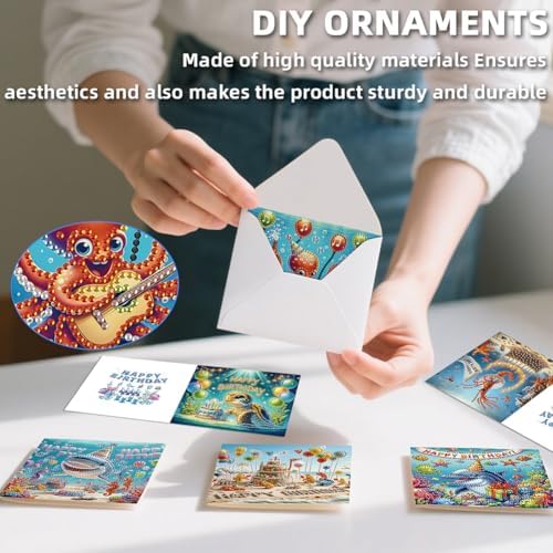 POETRYDRAW 6 Pack 5D DIY Diamond Art Painting Ocean Card Kit, Diamond Art Birthday Holiday Greeting Card, Crafts Kit Creative with Envelope - Image 2