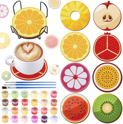 Reallnaive 8 Pcs Fruit Paint by Numbers Kit for Adults Wooden Coasters by Reallnaive