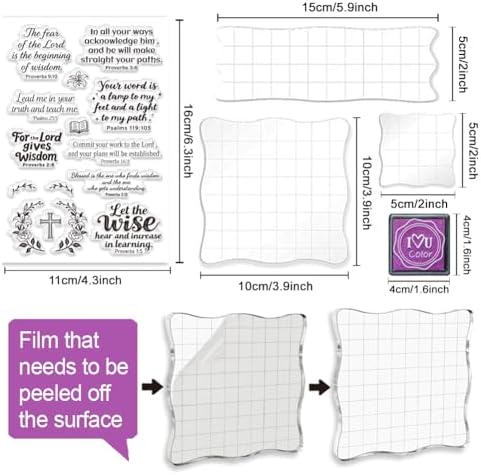 6Pcs Christian Bible Verse Clear Stamps for Card Making Easter Blessing 20 Craft Ink Pad 3 Acrylic Stamp Block Silicone Stamp with Greeting Words Rubber Stamps for Crafting DIY Scrapbooking - Image 3