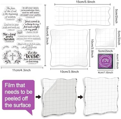 6Pcs Christian Bible Verse Clear Stamps for Card Making Easter Blessing 20 Craft Ink Pad 3 Acrylic Stamp Block Silicone Stamp with Greeting Words Rubber Stamps for Crafting DIY Scrapbooking - Image 3