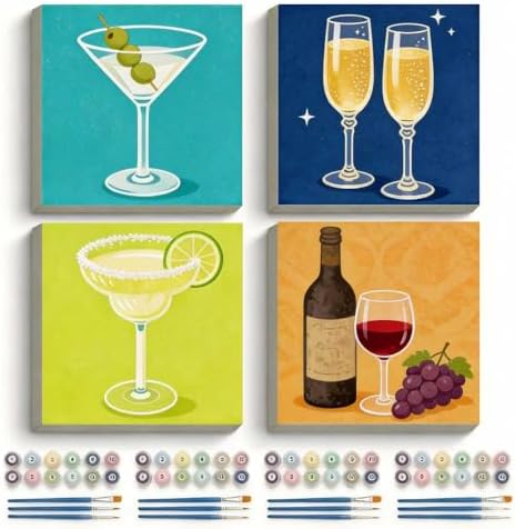 Amphol 4 Pack Framed Paint by Numbers Kit for Adults, Vintage Bar Easy Paint by Numbers for Beginners with Frame, 10x10 Inch Framed Wine Oil Painting Art on Canvas for Home Wall Decor and Gift by Amphol