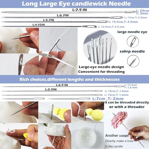 24PCS Candle Making Supplies with Plastic Storage Box Big Eye Long Wick Needle for Candles &Silicone Mold,Punch Needle with Hook Eye,Candle Tool Kit for Beginner,Wicks Placing Tube,Stirring Spoon - Image 3