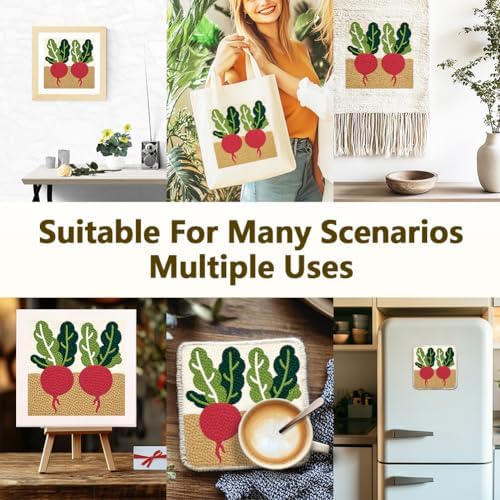 Doodlream Fresh Radish Needle Kit for Beginner, 9.4"x 9.4" Vegetable in Soil Punch Stitching Craft Set, Color DIY Embroidery Starter with Printed Frame, Instruction, Threader, Yarn, Pinch Needle - Image 5