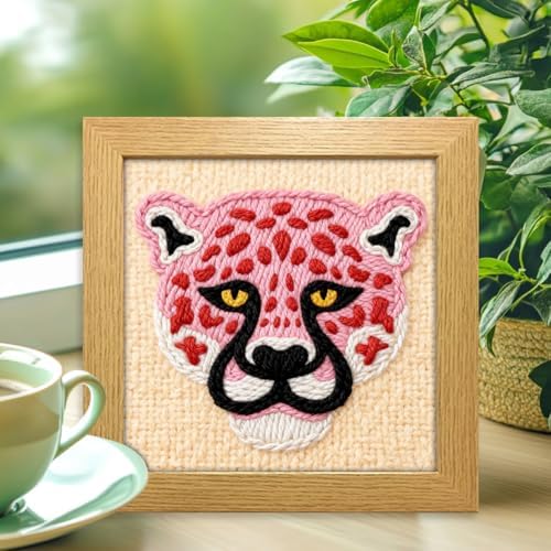 INFUNLY Punch Needle Frame Kits Pink Leopard Punch Needle Embroidery Set with Patterns 9.4x9.4 DIY Punch Needlework Kit for Beginners with Yarn Fabric Festival Gift Home Decor - Image 5