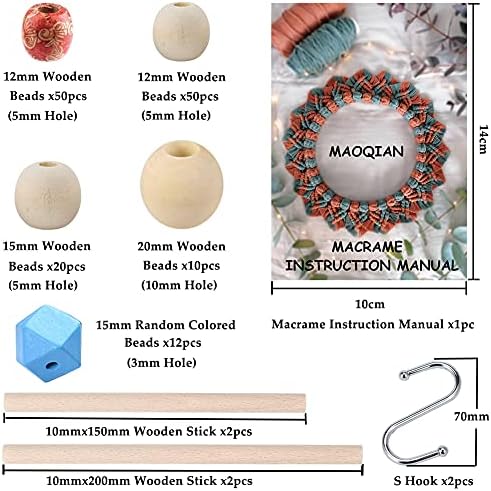 169pcs Macrame Kits for Beginners 3mm x 220yards Natural Cotton Macrame Cord Wall Hanging Kit, Best Macrame Supplies for Macrame Plant Hanger with Wooden Beads,Wooden Rings,Wooden Sticks,S Hooks - Image 3