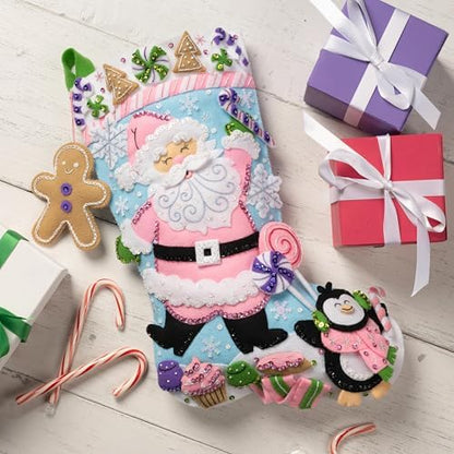 Bucilla Felt Applique 18" Stocking Making Kit, Lollipop Santa, Perfect for Holiday DIY Arts and Crafts, 89705E - Image 2