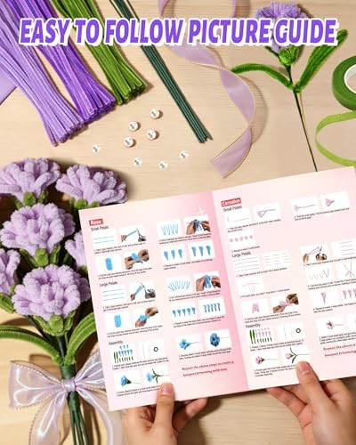 cyctravel 400 Pcs Pipe Cleaner Flower Kit, 5 Colors of Pipe Cleaners for DIY Flower Making Includes Greeting Cards, String Light, Manual, Pipe Cleaners Craft is Ideal for Holiday Gifts and Decorations - Image 4