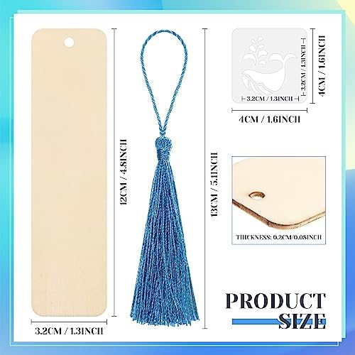 TaoBary 92 Pcs 4.8 x 1.3 Inch Ocean Wood Bookmark Making Kit Includes 36 Unfinished Blank Bookmarks 36 Tassels 20 Templates, Back to School DIY Painting Craft for Home Class Holiday Teachers Gift - Image 2
