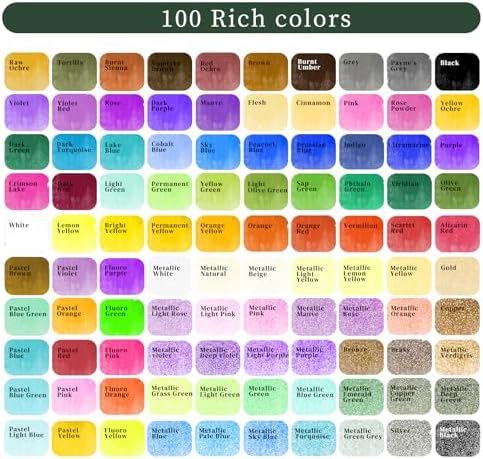 Artecho 100 Colors Watercolor Paint Set with Metallics, Portable Tin Case - Image 2