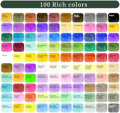 Artecho 100 Colors Watercolor Paint Set with Metallics, Portable Tin Case - Image 2