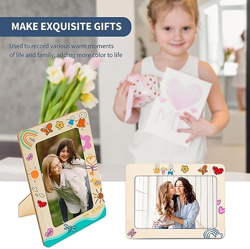 zjdbset Picture Frame Painting Craft Kit for 4 * 6 Photo,10Pcs DIY Unfinished Wooden Picture Frames with 12Pcs Painting Color Pen 4 Sheets Crystal Diamond Stickers for DIY Craft (Pack of 2) - Image 6