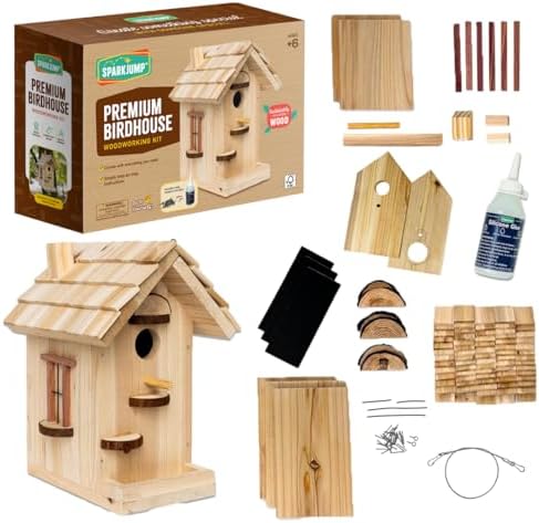 SparkJump Premium Wooden Bird House Kit - Build it Yourself Birdhouse - Birdhouse Kits for Adults to Build - Woodworking Adult Crafts & DIY Bird House by SparkJump