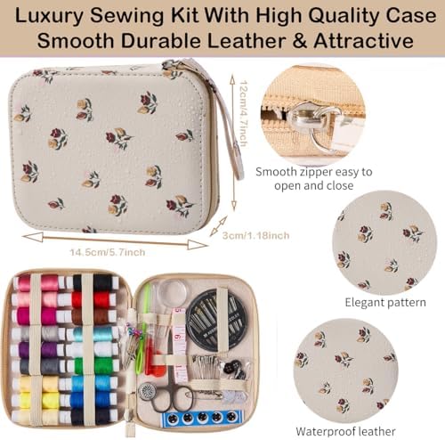 Floral Sewing Kit Printing Sewing Project Kits,Professional Sewing Supplies for Adults, Zipper Sewing Needles Set, 87 PCS Travel Sewing Accessory for Emergency, Home - Image 3