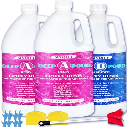 Deep Pour Epoxy Resin, 1.5 Gallon 2-4" Pour Depths Epoxy Resin Kit Crystal Clear High-Gloss No Bubble Self Leveling for DIY Molds Wood River Table Flower Preservation Top Mold Crafts Mix 2:1 Ratio by MYQIUF