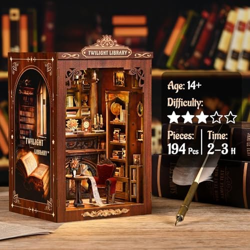 KERNOWO Book Nook Kit, DIY 3D Wooden Puzzles for Adults, Teens and Beginners, Miniature Tiny House Kit for Bookshelf Decor, Bookish Gift for Family, Friends, Book Lovers (Library) - Image 4