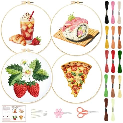 BEUNITONE 4 Set Strawberry Embroidery Kit with Hoops for Adult Beginners by BEUNITONE