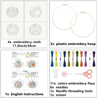 ORIGACH 4 Pack Easy Flower Embroidery Kit for Beginners - Image 2