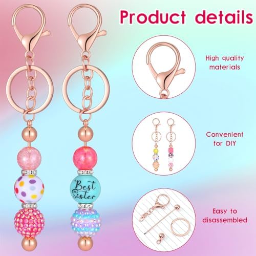 Sasylvia 60 Pcs Beadable Keychain Bars Bulk,Rose Gold - Image 3