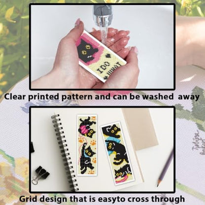 ACRNIGHEET 6PCS Cross Stitch Bookmark Kit for Beginner Stamped Cross Stitch Kits for Adults Naughty Black Cat DIY Tassel Embroidery Bookmark Kits Needlepoint Kit with Instructions Gift 8.5''x3'' 11CT - Image 3