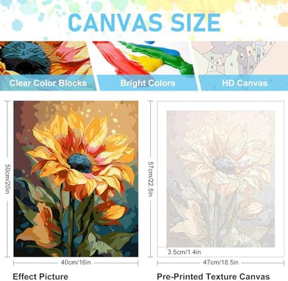 Paint by Numbers Kit for Adults, Sunflower DIY Acrylic Canvas Painting Set - Image 3