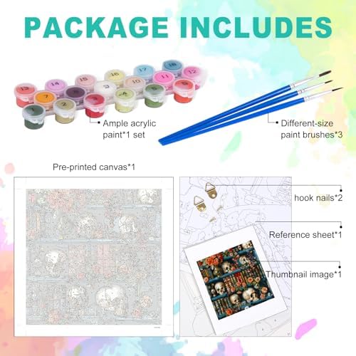 GEEHEIY Paint by Numbers Kit for Adults, Skull Bookself, 16x16 Inch - Image 4