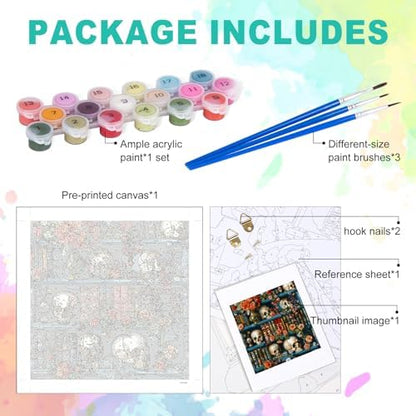 GEEHEIY Paint by Numbers Kit for Adults, Skull Bookself, 16x16 Inch - Image 4