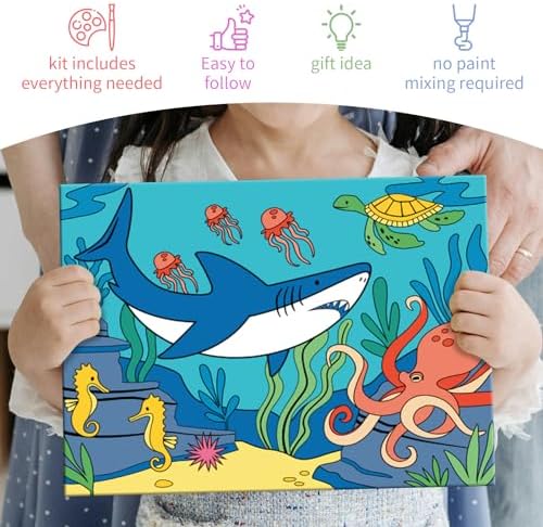 goldentime 3 Pack Kids Paint by Numbers Ages 4-8-12 Includes 8x10 inch Framed Canvas with 19 Acrylic Paints, 5 Brushes Fun and Easy Predrawn Canvas for Painting Kids - Image 4