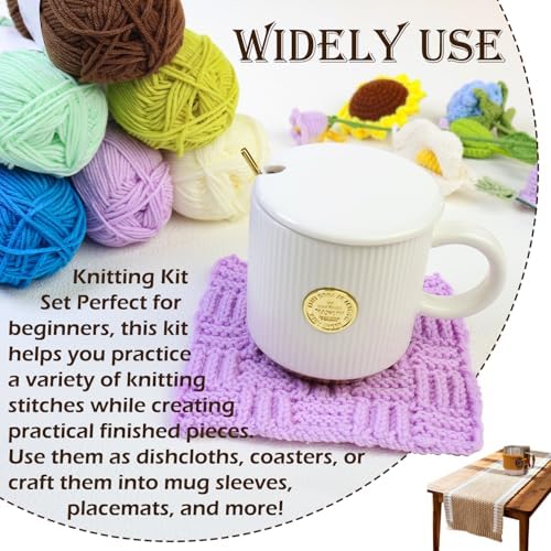 Lewhoo Knitting Kit for Beginners, 6 Patterns Dishcloth Learn to Knit Kit - Image 6
