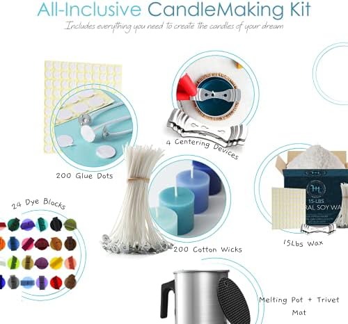 Hearth & Harbor DIY Candle Making Kit for Adults and Kids, Candle Making Supplies, 15Lbs. Soy Candle Wax Flakes, Soy Candle Kit Making, Premium Candle Making Set,White - Image 2