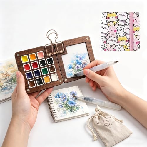 Watercolor Paint Set, Pocket Artist Set with Palette, Storage Bag, and Metal Clip, Suitable for art enthusiasts(B) by Unknown