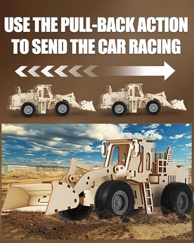 3D Wooden Puzzles Bulldozer Model Car Kits for Adults to Build - Image 3